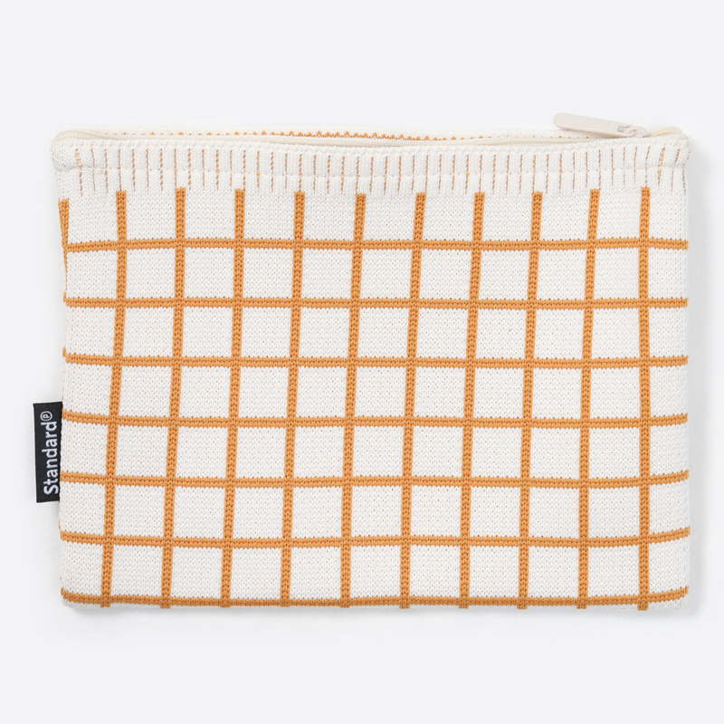 SP 針織小物收納袋/黃格紋 17×21.5cm