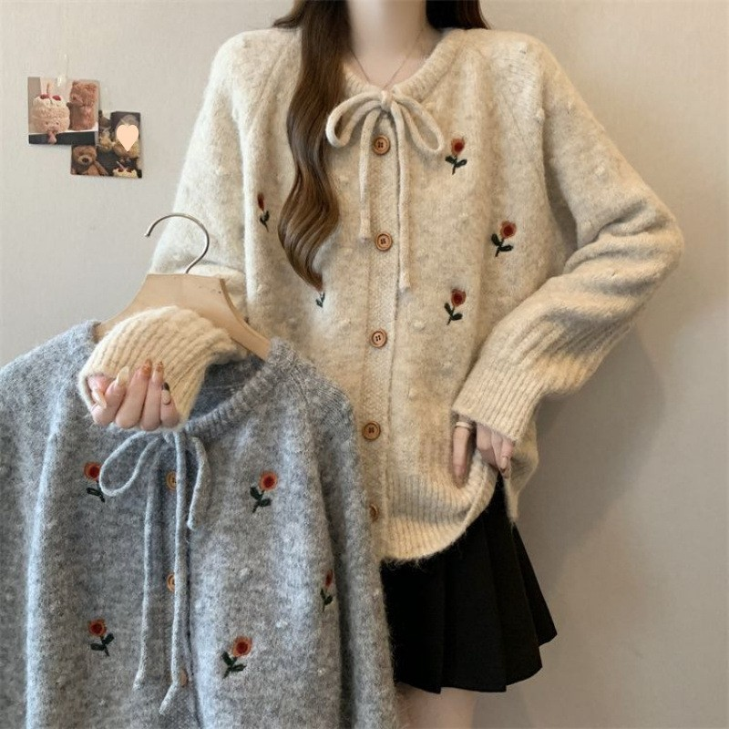 Fresh & Sweet Embroidered Floral Knit Sweater Cardigan