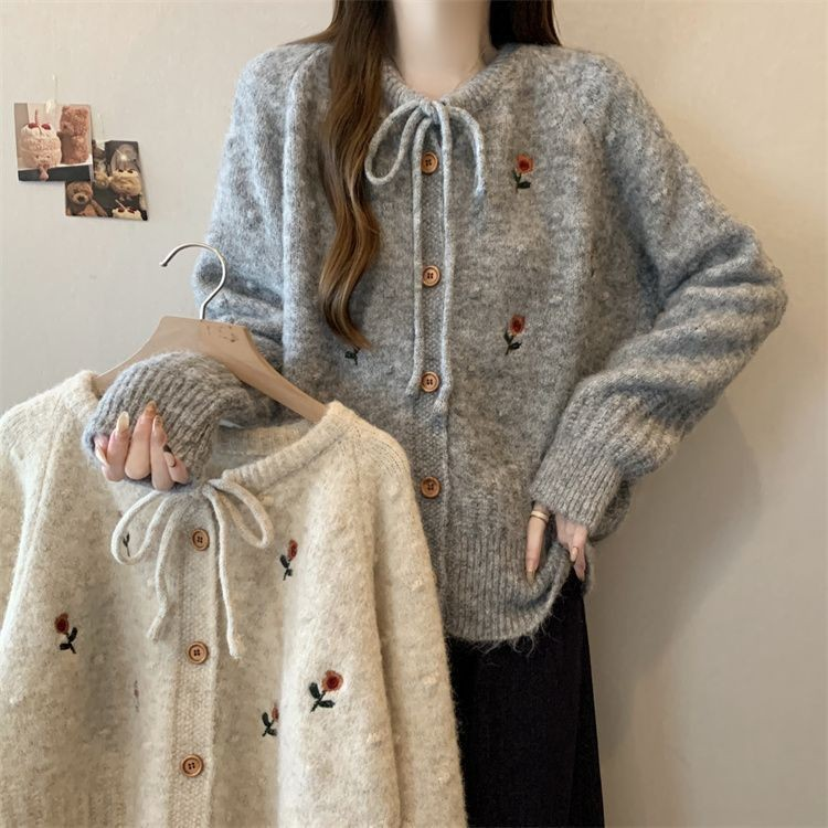Fresh & Sweet Embroidered Floral Knit Sweater Cardigan