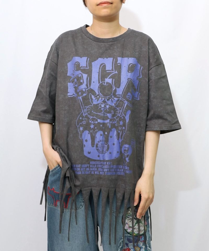 Scolar  26th Anniversary Cake and Kitty Print Fringe top