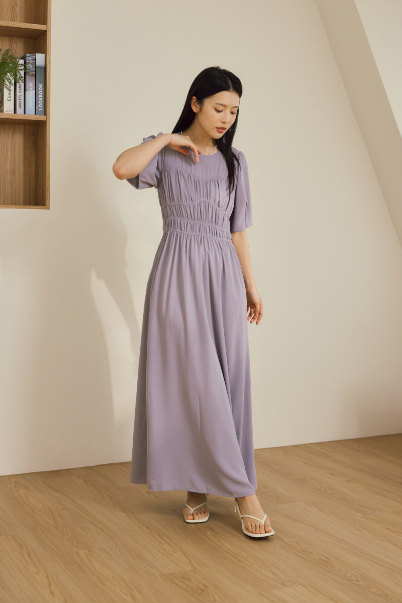 抓皺鬆緊飄逸長洋裝