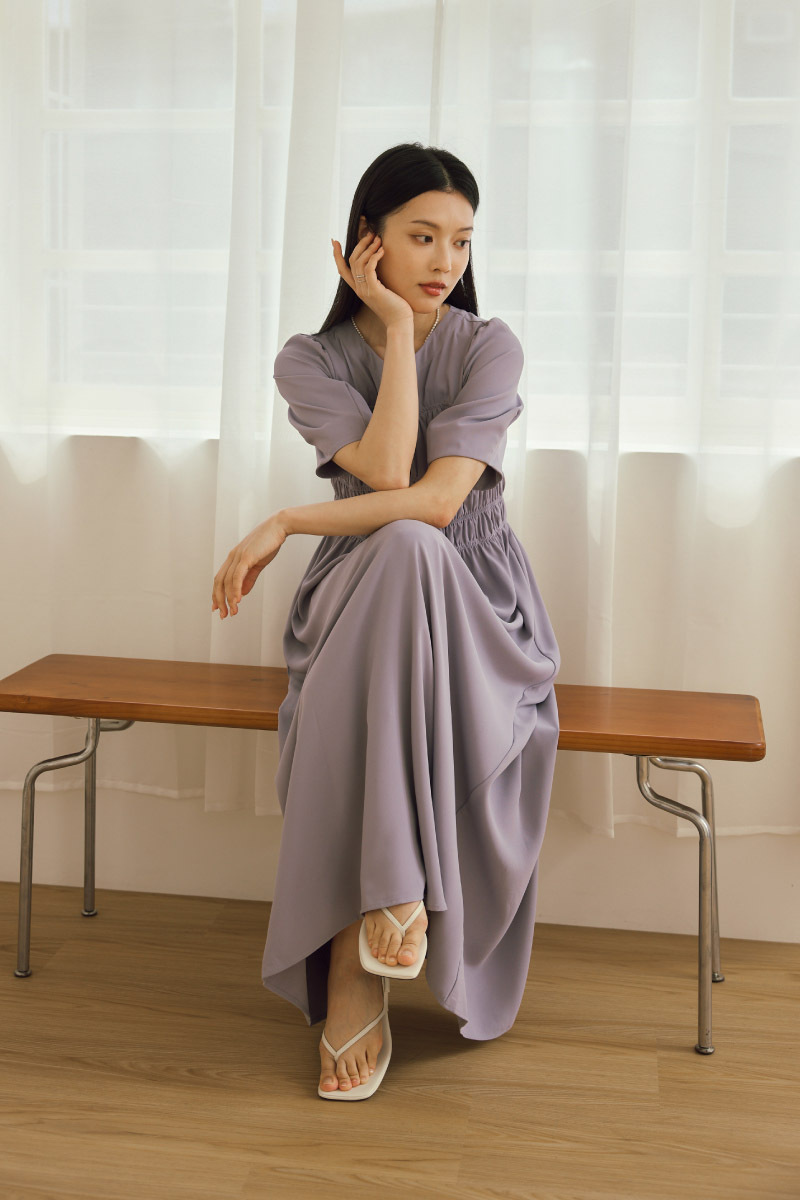 抓皺鬆緊飄逸長洋裝