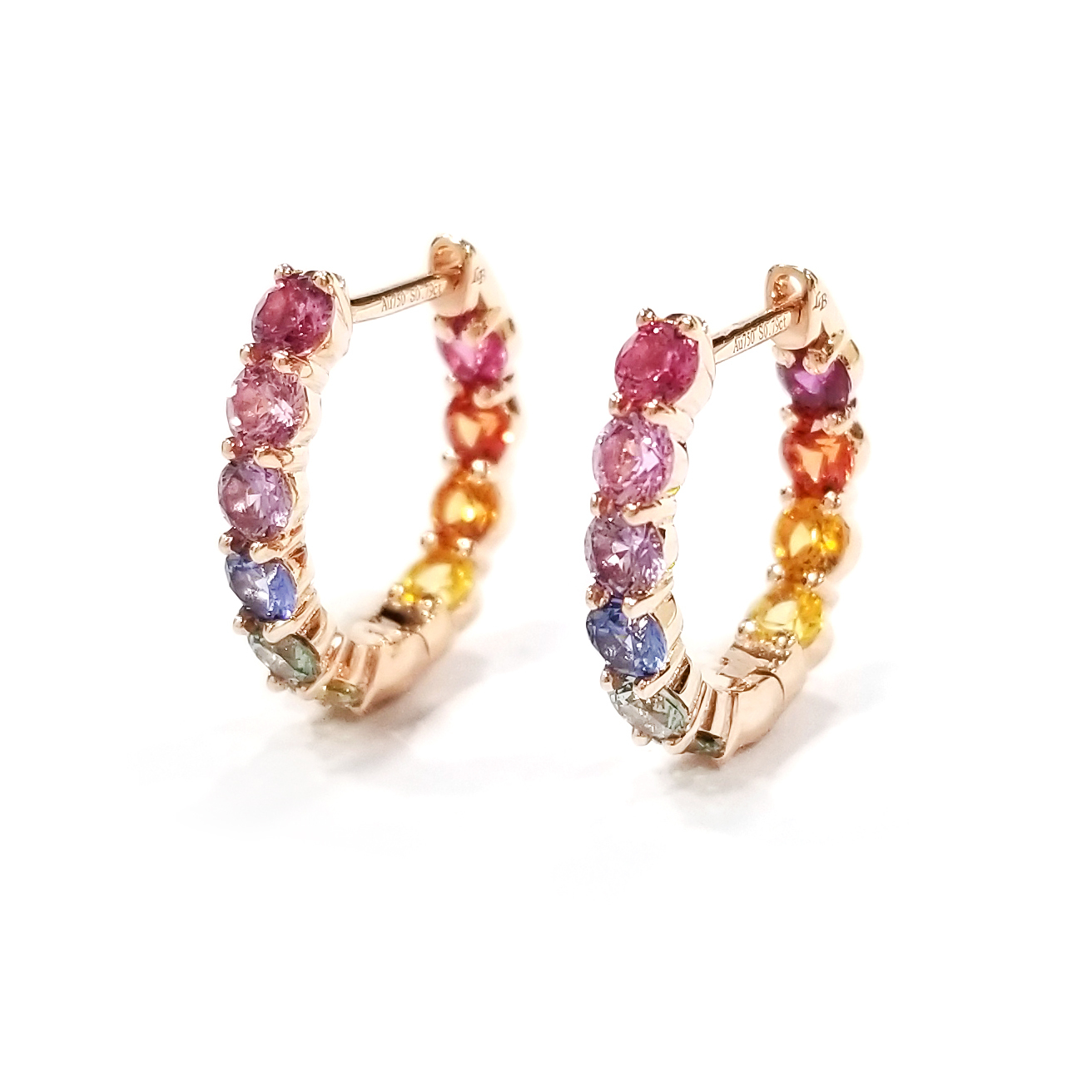 18K玫瑰金彩色藍寶石耳圈耳環