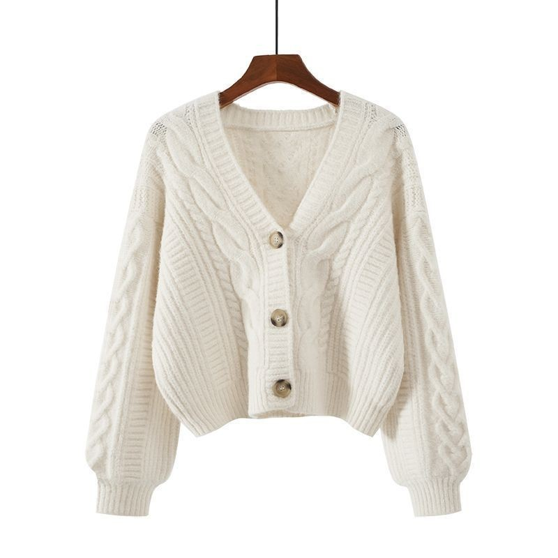 Lazy Style Vintage Cable Knit Cropped Cardigan