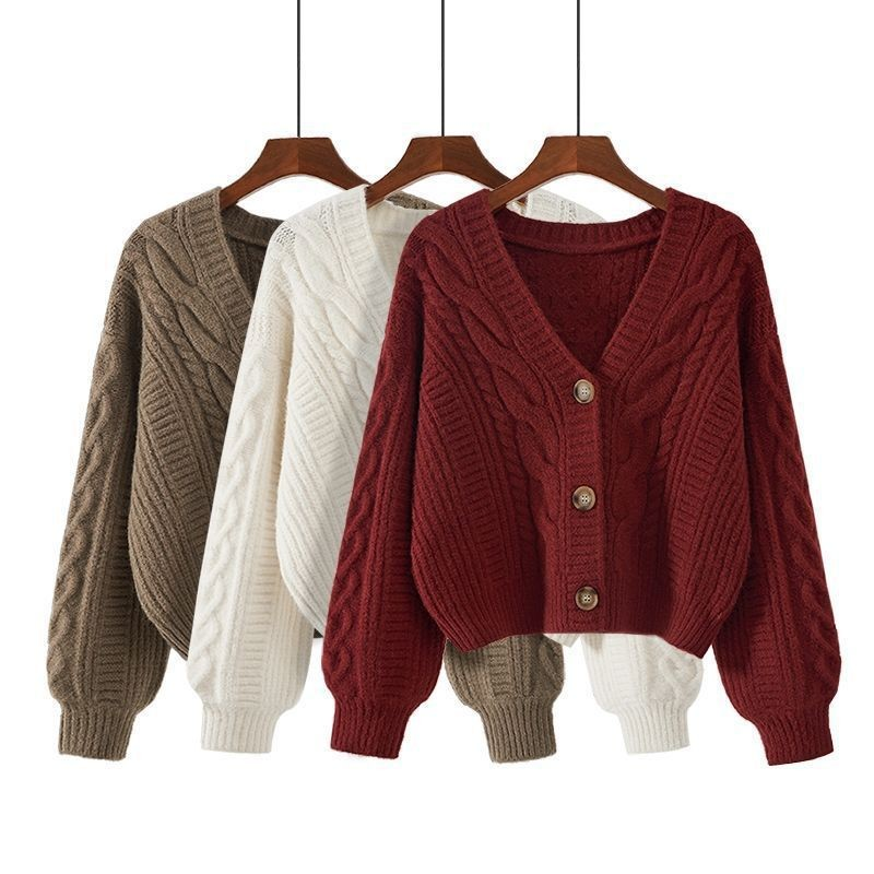 Lazy Style Vintage Cable Knit Cropped Cardigan
