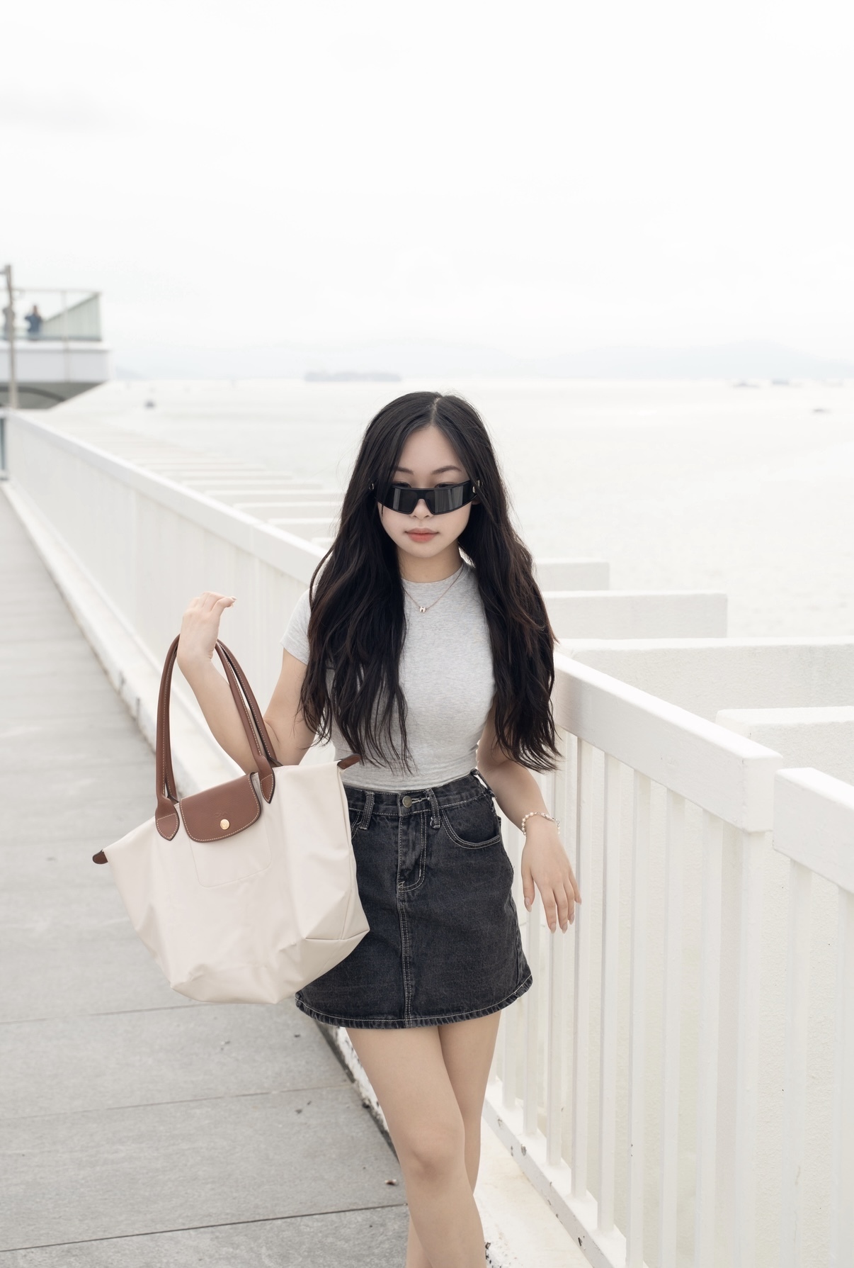 LONGCHAMP Le Pliage 28 長柄帆布袋 中號 米色