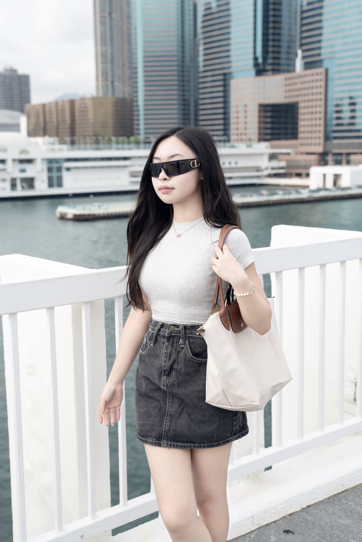 LONGCHAMP Le Pliage 28 長柄帆布袋 中號 米色