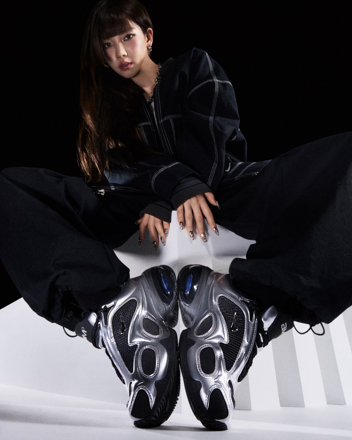 NIKE W NIKE AIR MAX MUSE 金屬黑銀AESPA KARINA同款科技感氣墊厚底