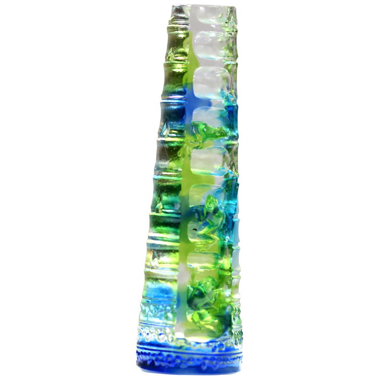 鹿港窯禮品館|琉璃節節高昇青蛙擺飾 開運招財升官藝術品推薦