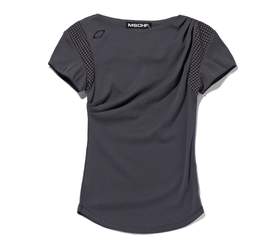 Mischief  MSCHF  許光漢、秀智愛牌 /  COWL CHECK BLOCK TOP_CHARCOAL 高領格紋拼接上衣 炭灰色 / AUG25