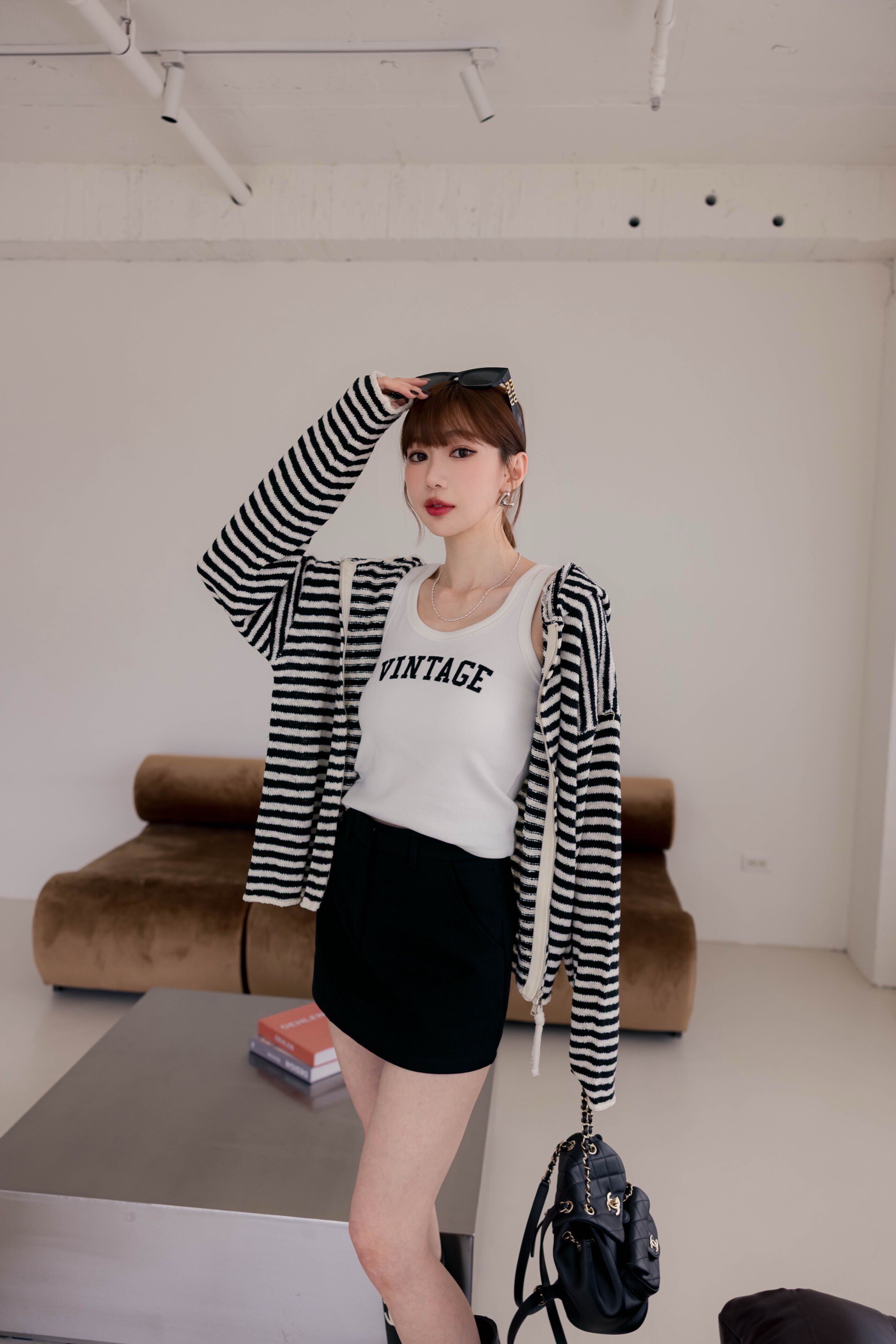 （現貨）#V46 超可愛條紋連帽外套(咖/藍/灰/黑)