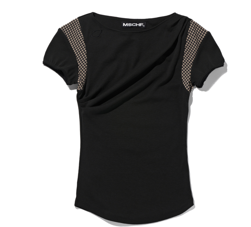 Mischief  MSCHF  許光漢、秀智愛牌 /  COWL CHECK BLOCK TOP_BLACK 寬領格紋拼接上衣 黑色 / AUG25