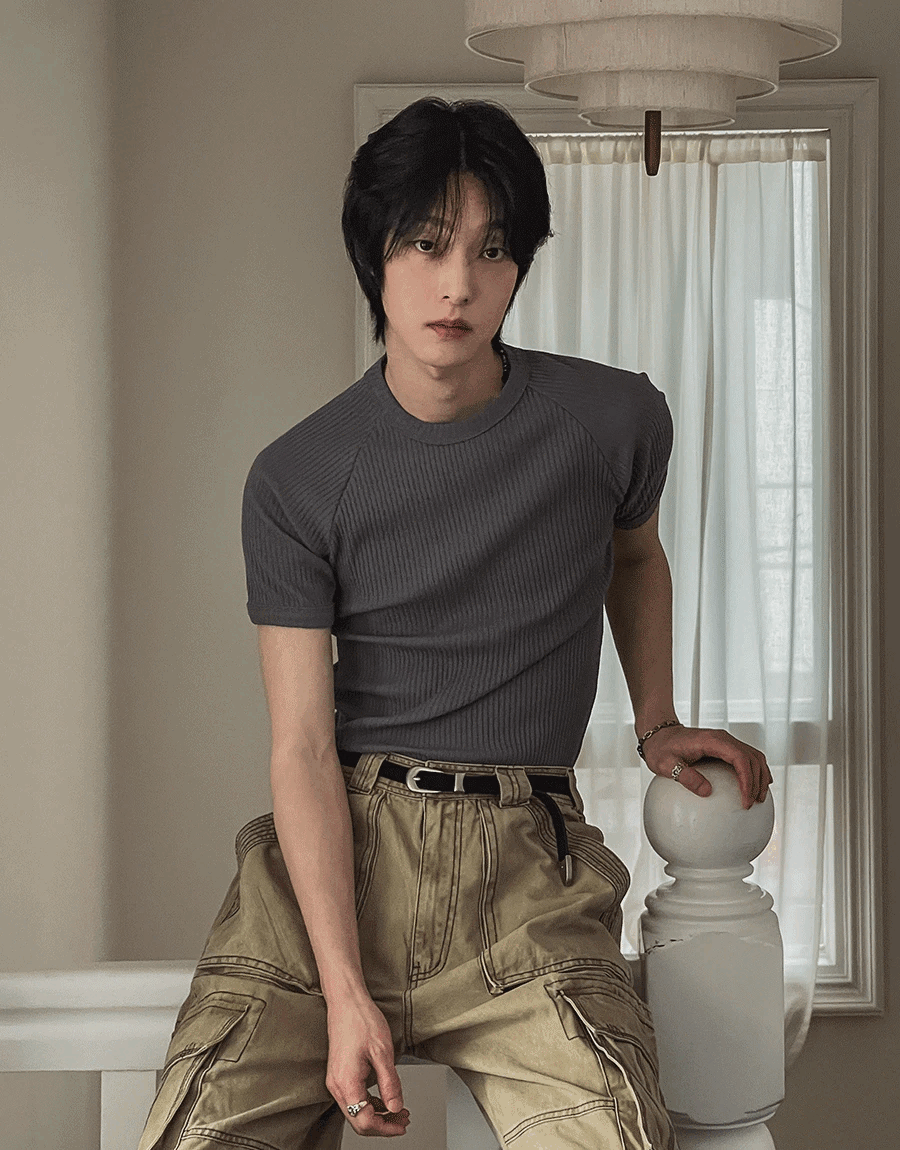 插肩袖羅紋修身短袖T恤