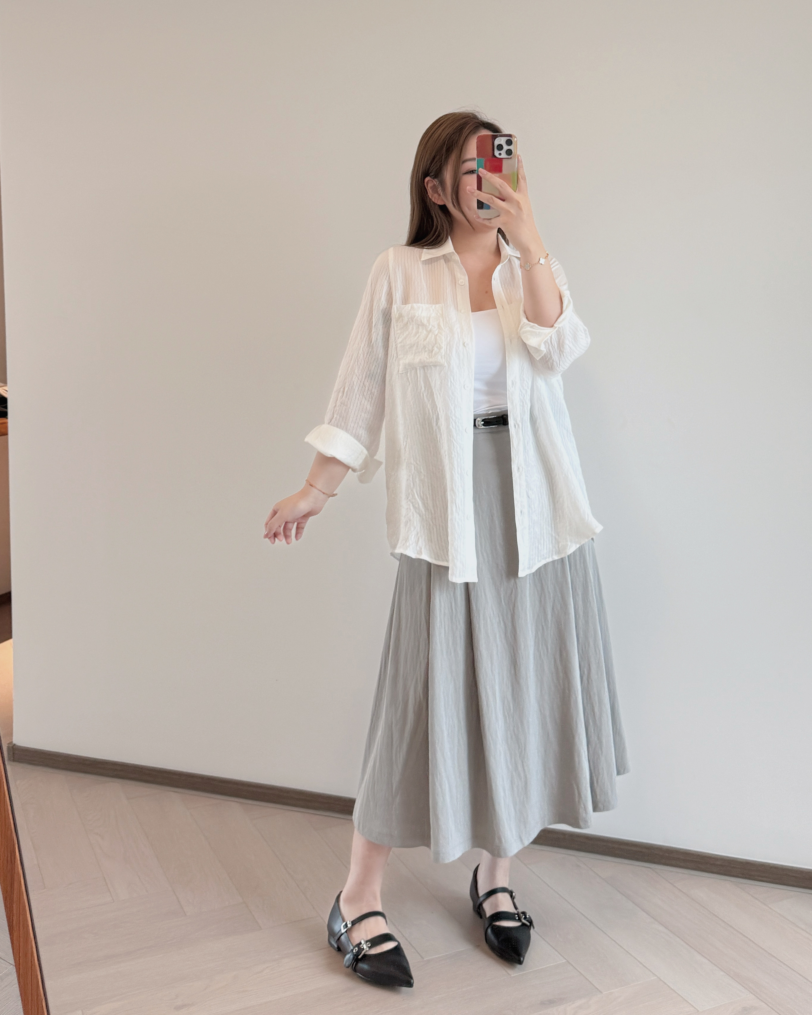 現貨 7246 透紗條紋天絲襯衫【白色】