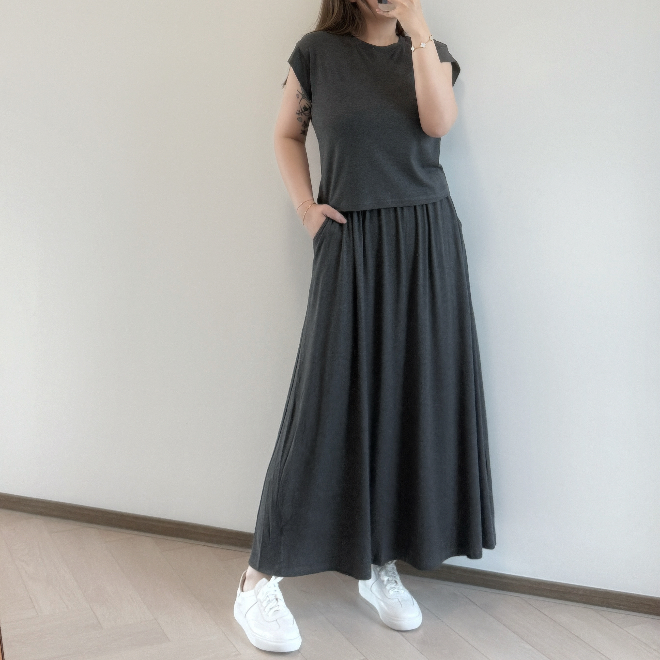 現貨 7240 高彈垂感短袖長裙套裝