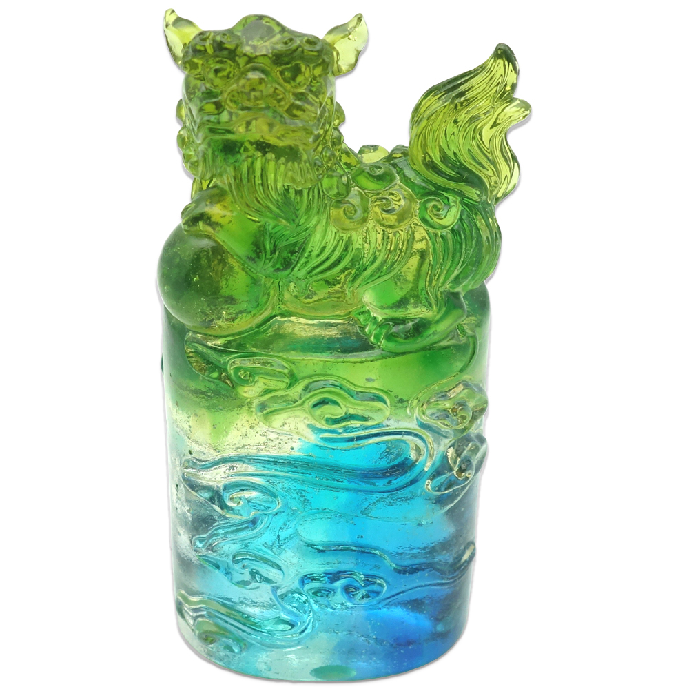 琉璃開運吉祥印章祥獅戲球｜招財納福鎮宅祈福