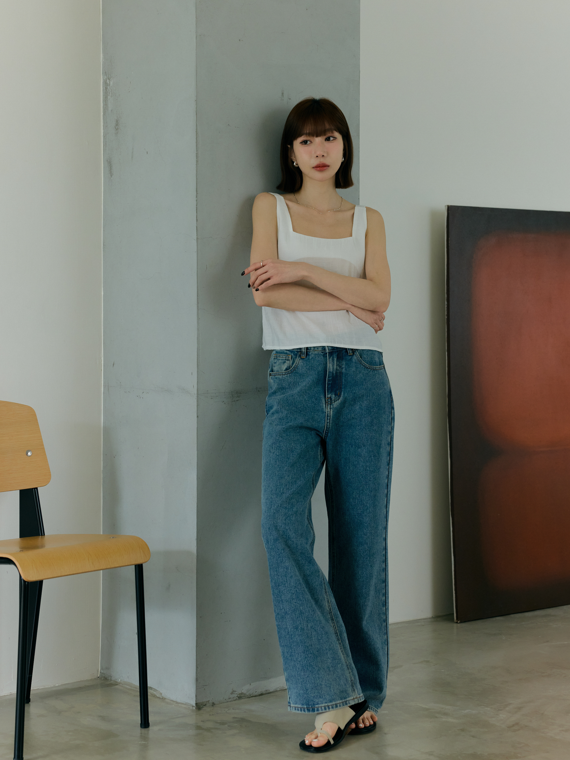 清爽壓紋方領背心