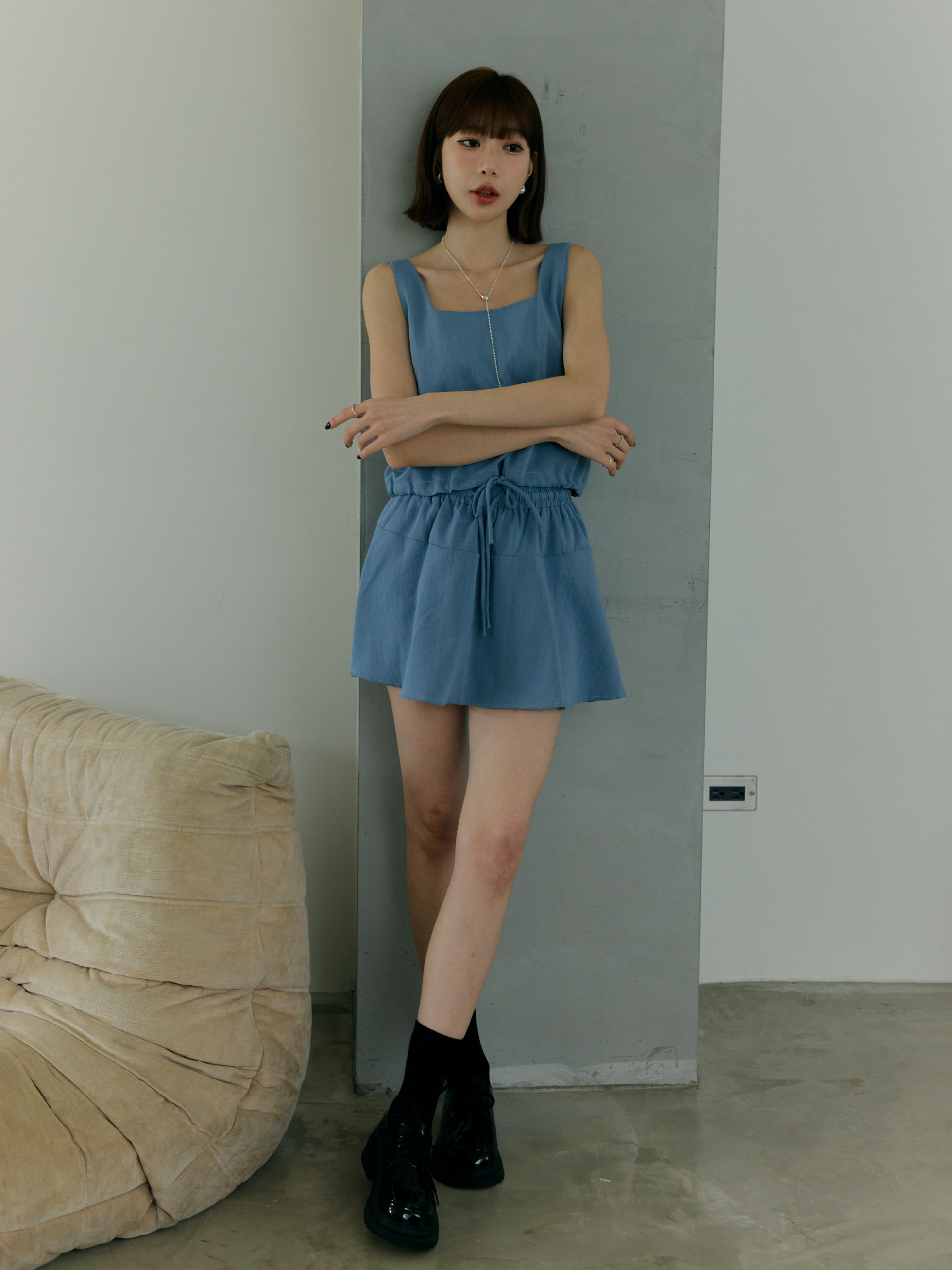 雲感澎澎綁帶短裙套裝