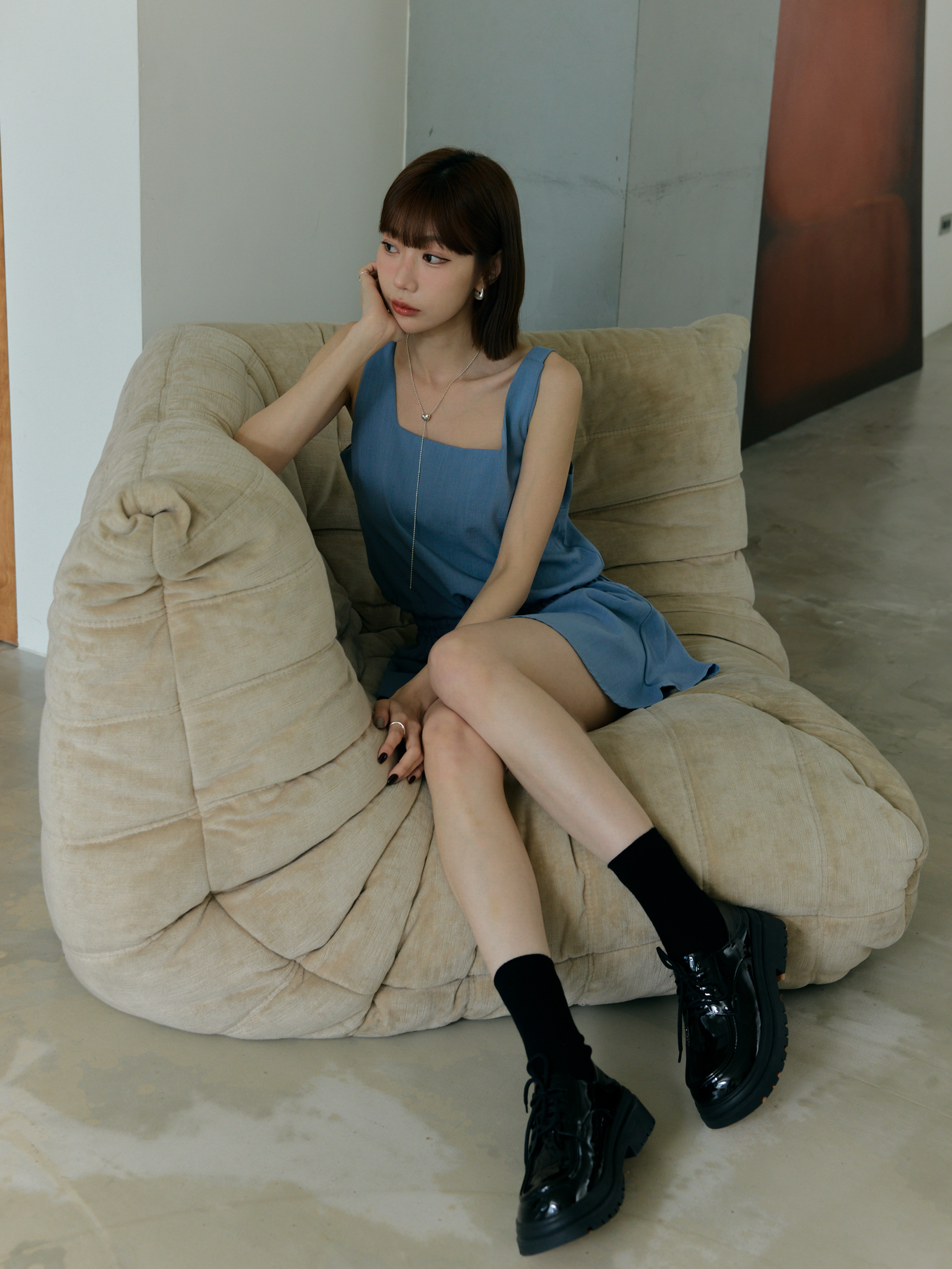 雲感澎澎綁帶短裙套裝