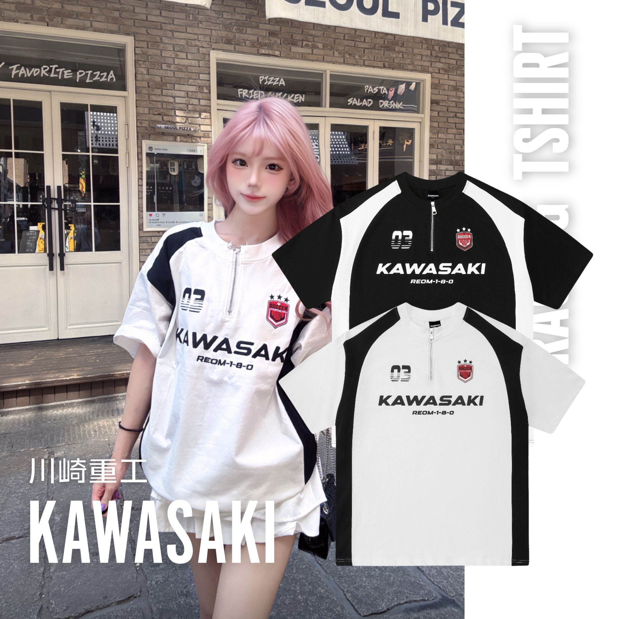 NICEDAY 代購 服飾 Kawasaki 川崎 賽車 短袖 上衣 tshirt 黑色 白色 短T 刺繡 燙印