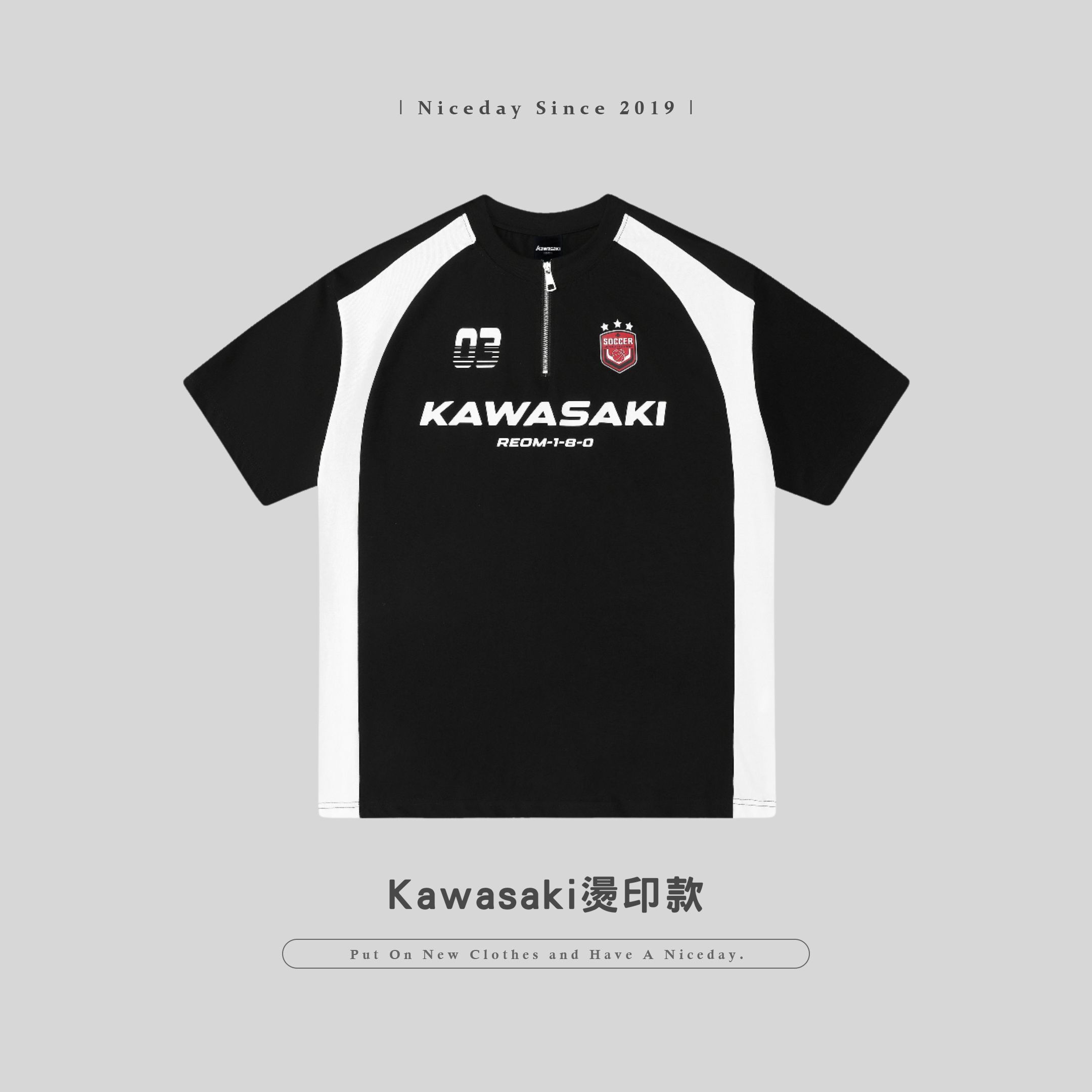 NICEDAY 代購 服飾 Kawasaki 川崎 賽車 短袖 上衣 tshirt 黑色 白色 短T 刺繡 燙印