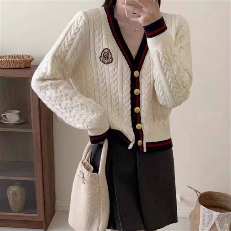 Cable Knit Cardigan in Collegiate Style