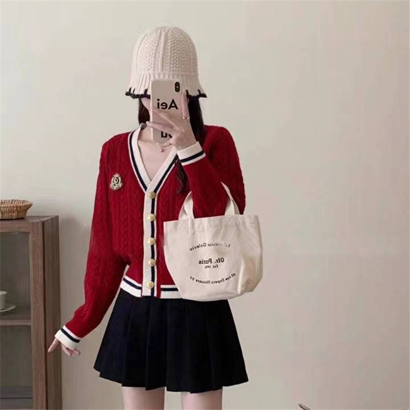 Cable Knit Cardigan in Collegiate Style