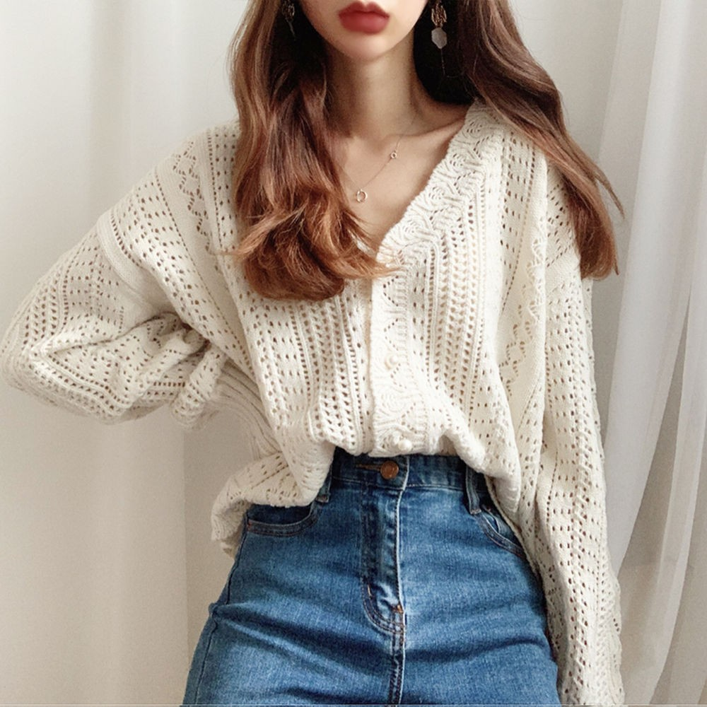 Chic Vintage Hollow-Out Lazy Style Knit Cardigan