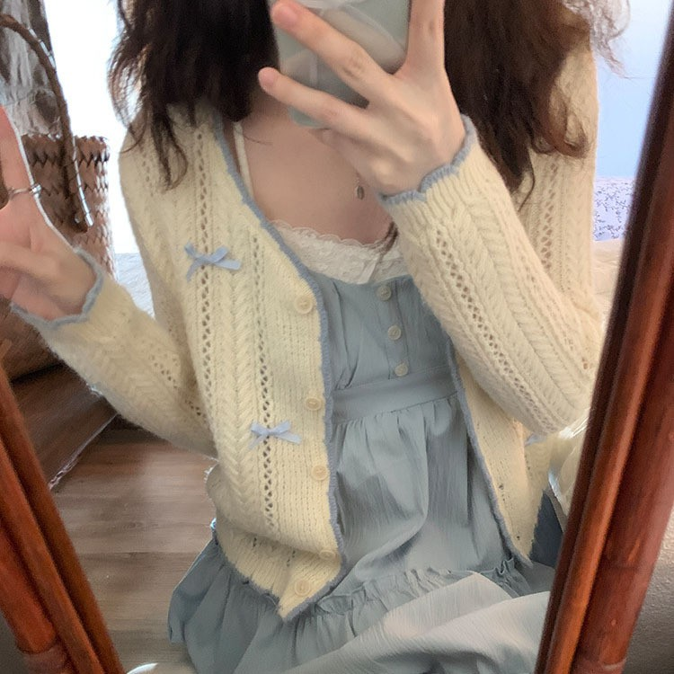 Spring Airy Light Apricot Knit Cardigan