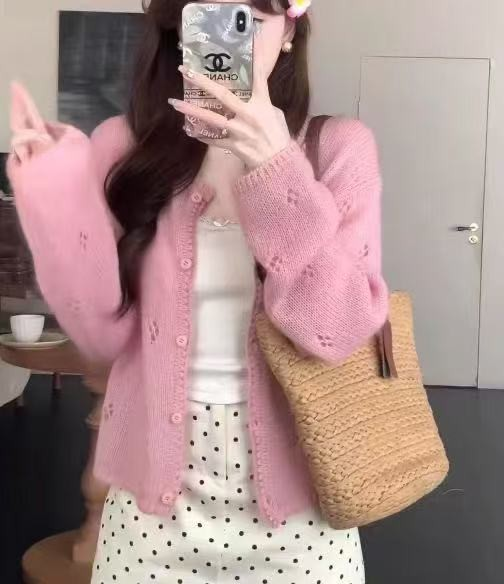 Hollow-Out Cropped Lightweight Knit Cardigan