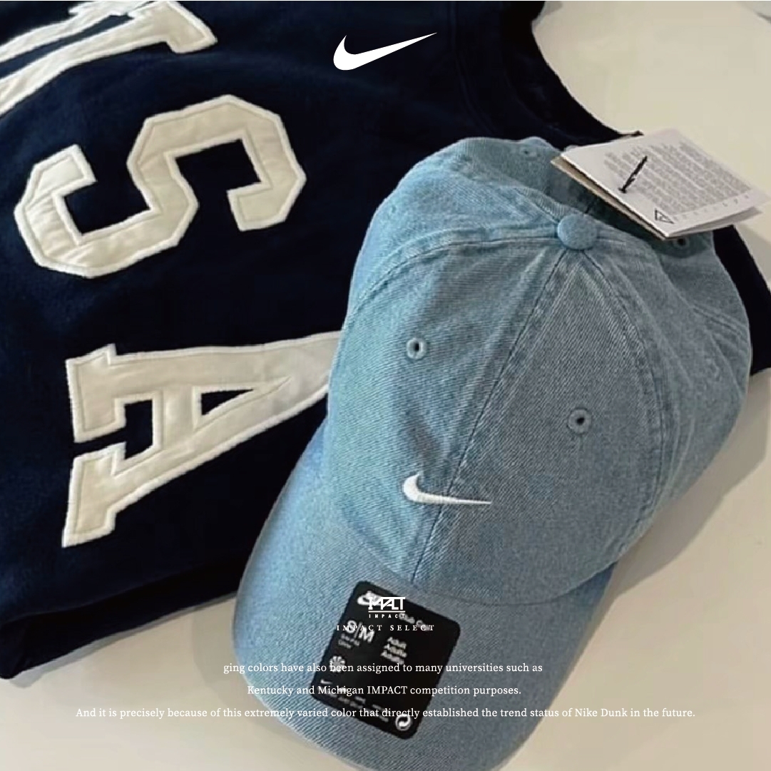 Nike Club 水洗丹寧 刺繡小勾 軟帽 老帽 HF0383-429