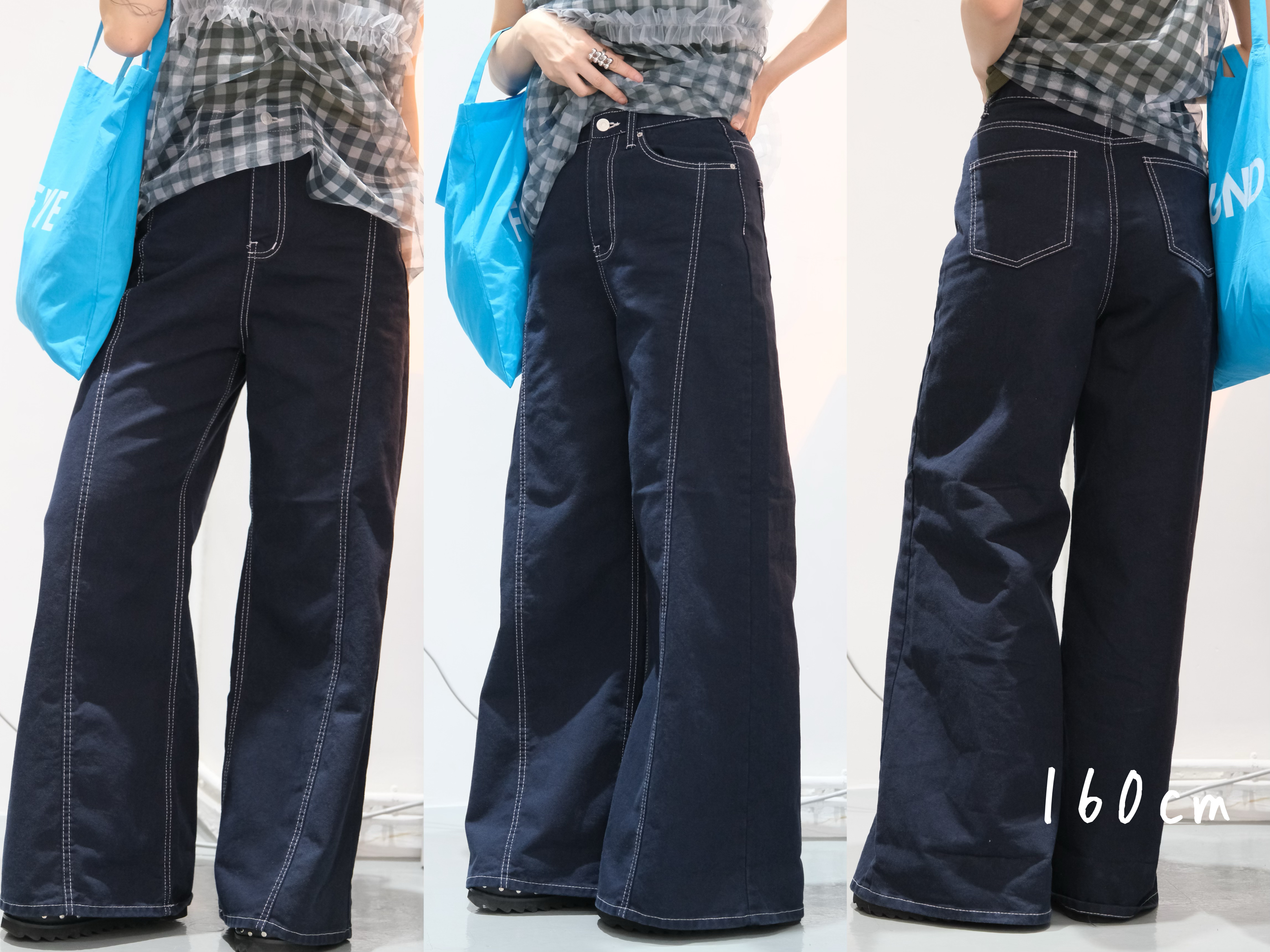 [兩色入] 大推!明線小傘牛仔褲( Navy )