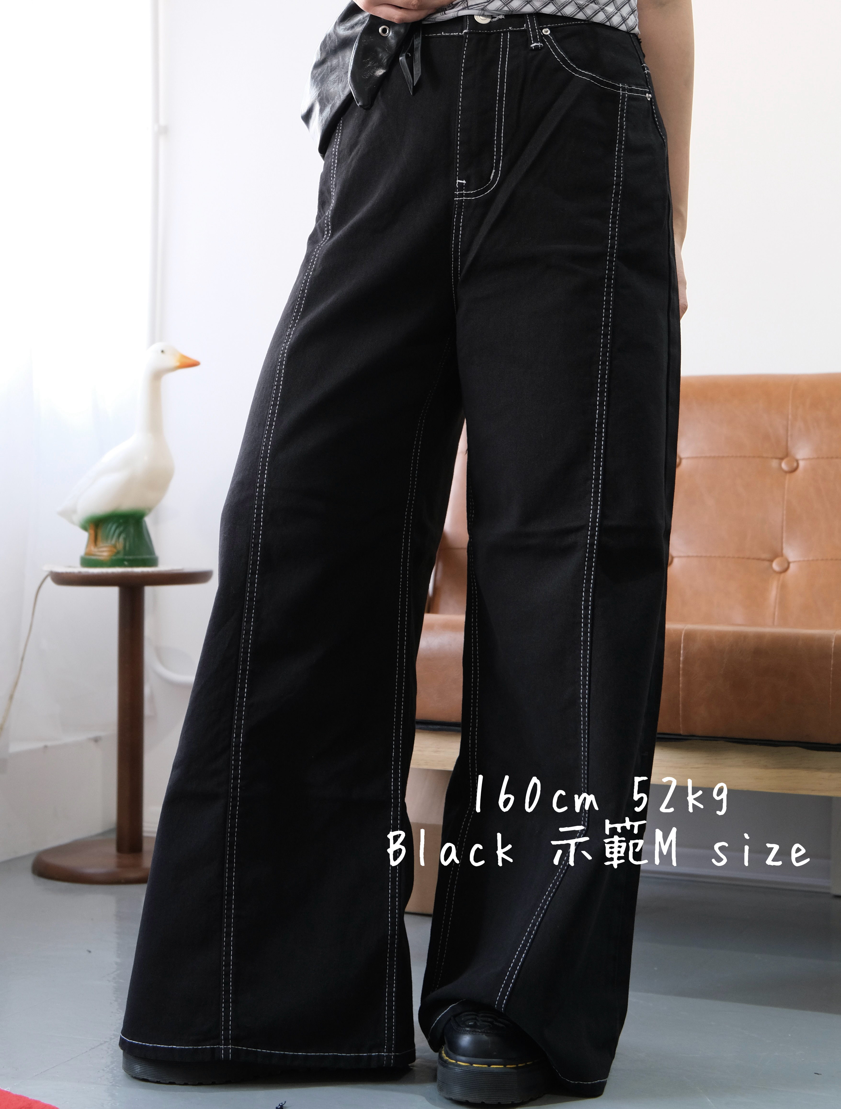 [兩色入] 大推!明線小傘牛仔褲( Black )