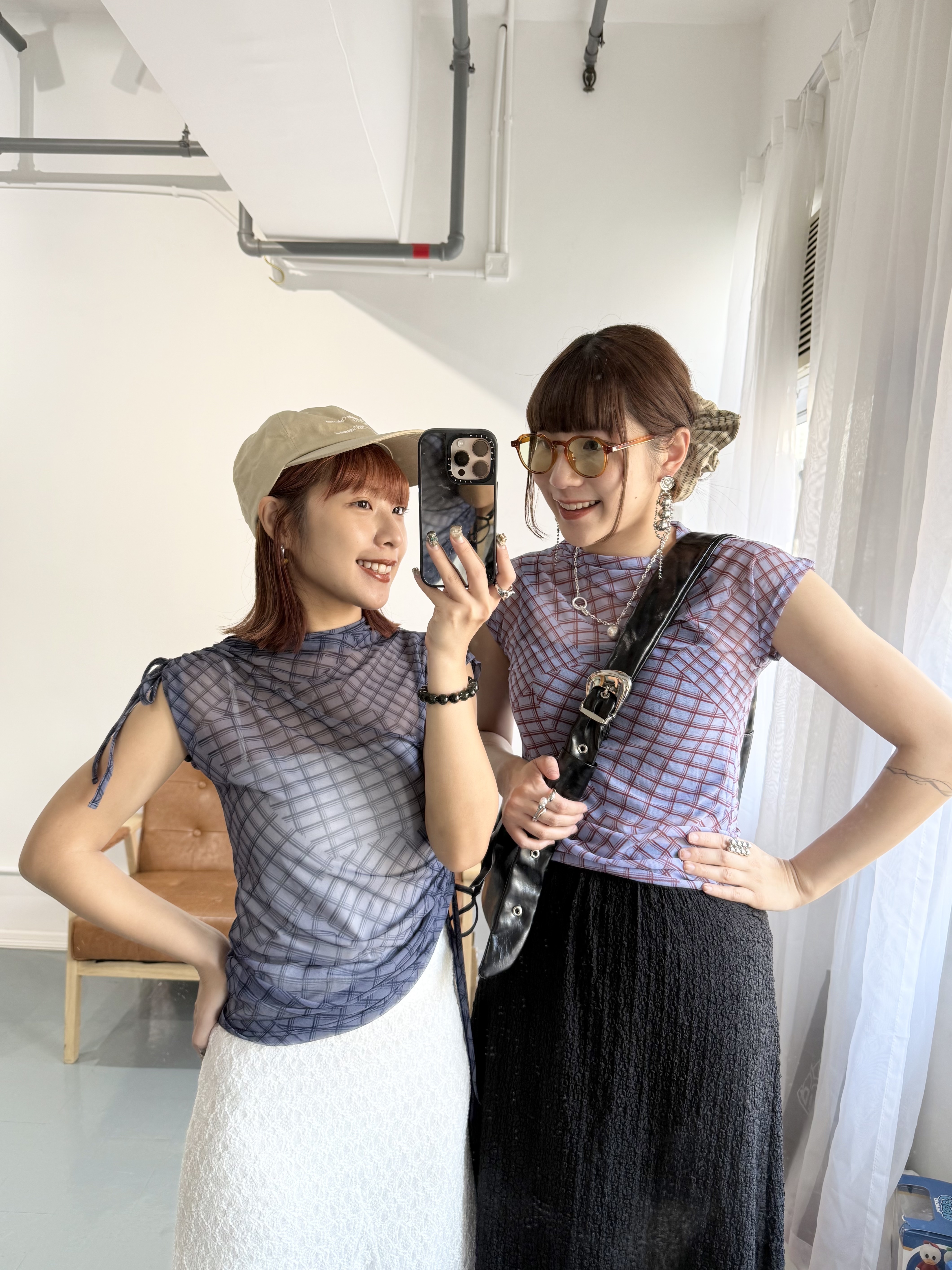 透明格子設計感top