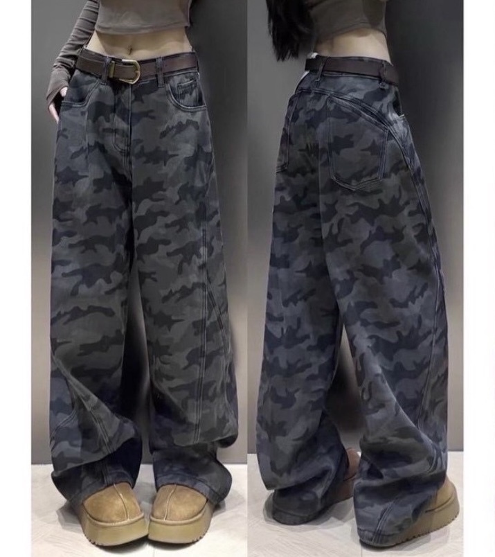 6886迷彩牛仔彎刀寬褲