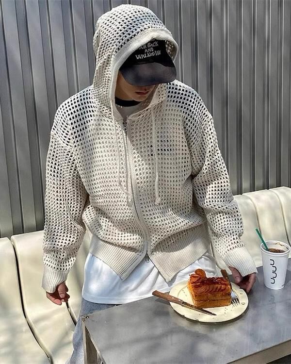 淨色網紋連帽拉鍊外套 Jk2509