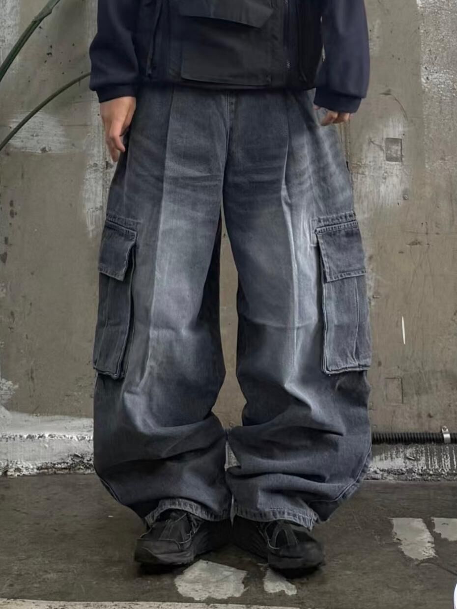 洗水工裝鬆身牛仔褲 P3075