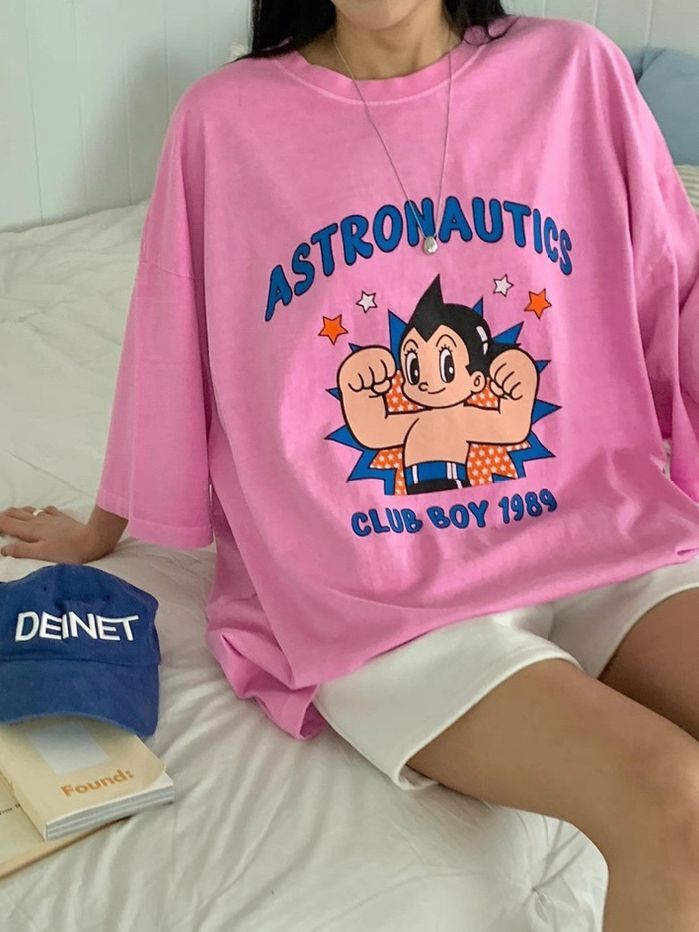 OverSize洗水卡通圖案英文字短袖Tee MB-004T