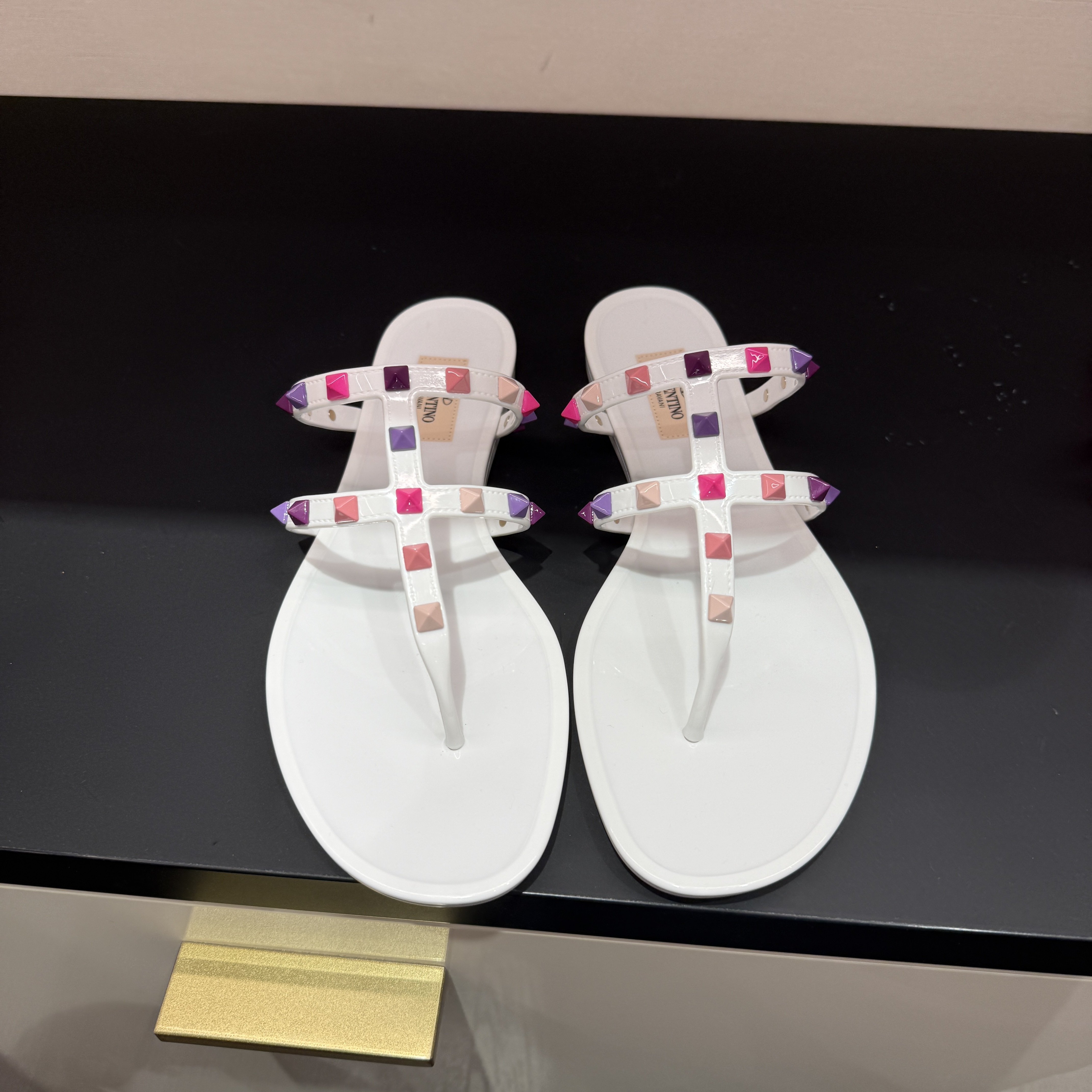 Valentino Multi-color Stud Rubber Slides White