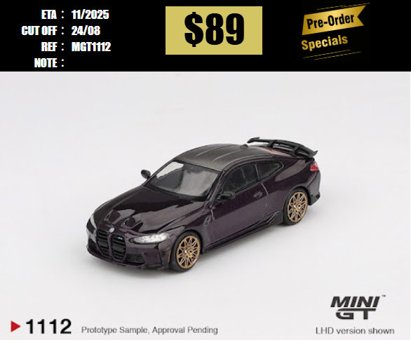 PO-$89 * MINI GT * 1:64 1112 BMW M4 M-Performance (G82) Daytona Violet RHD [OD12/08]