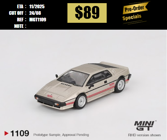 PO-$89 * MINI GT * 1:64 1109 Lotus Esprit Turbo Metallic Silver RHD [OD12/08]