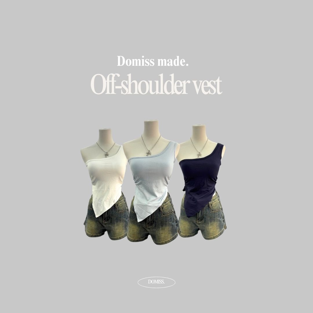 【DOMISS自訂】Off-shoulder不對稱的性感-斜肩帶胸墊背心-3色(現貨)
