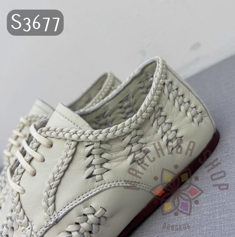 S3677 - 全真皮頭層小羊皮極致編織平底小皮鞋