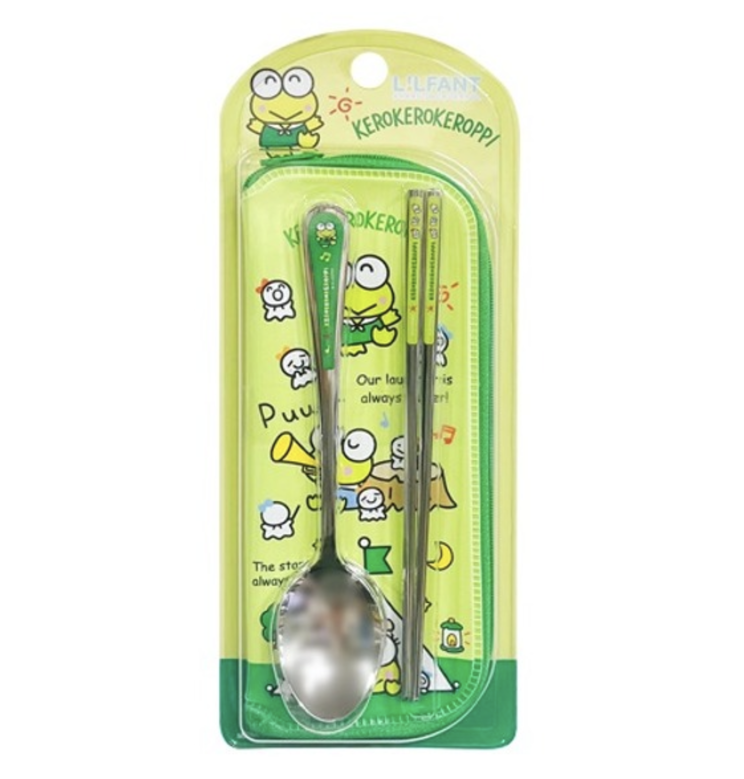 韓國 Keroppi 不鏽鋼環保餐具湯筷組附餐具袋