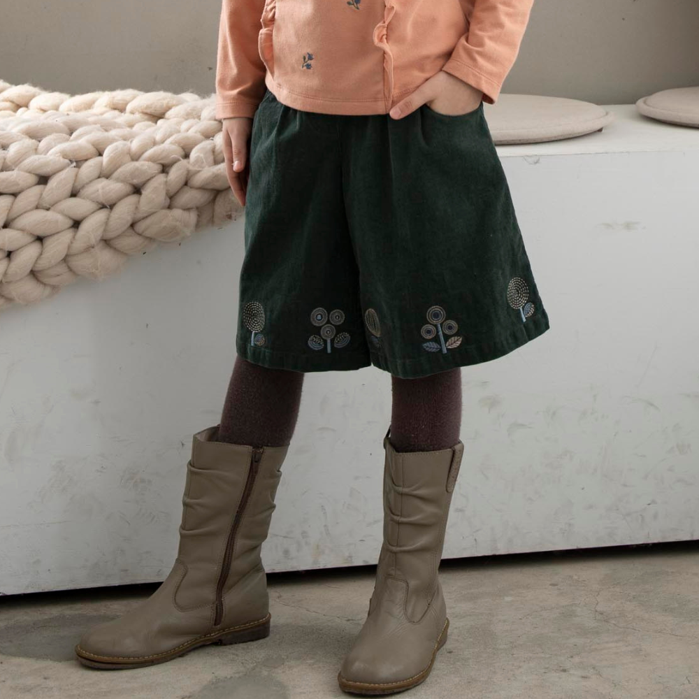 PIPPY 繡花優雅平織寬口褲裙 綠