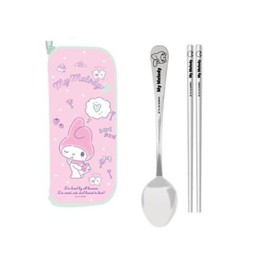 韓國 My Melody 不鏽鋼環保餐具湯筷組附餐具袋