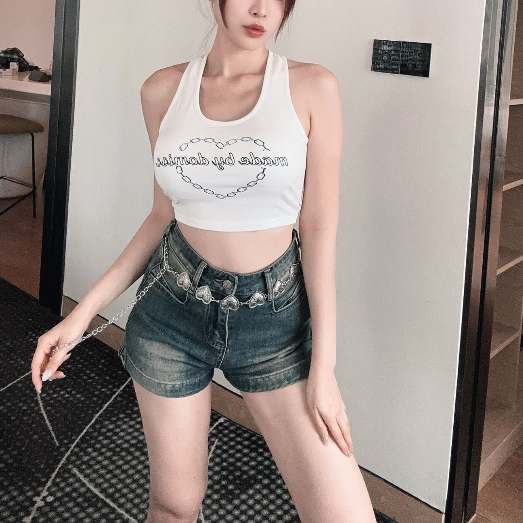 【DOMISS嚴選】仿舊水洗高腰牛仔短褲S-L(現貨)