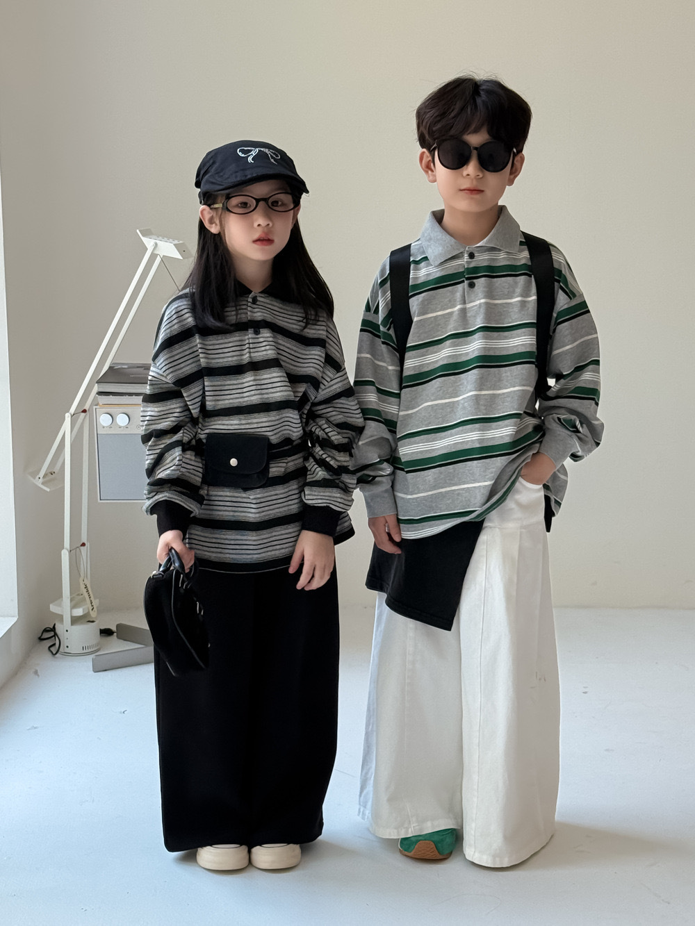 兄弟姐妹一起穿_polo領寬鬆條紋上衣