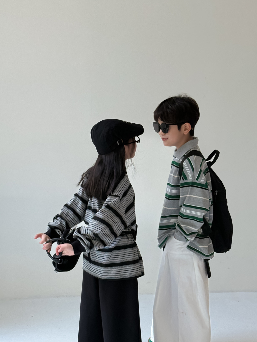 兄弟姐妹一起穿_polo領寬鬆條紋上衣