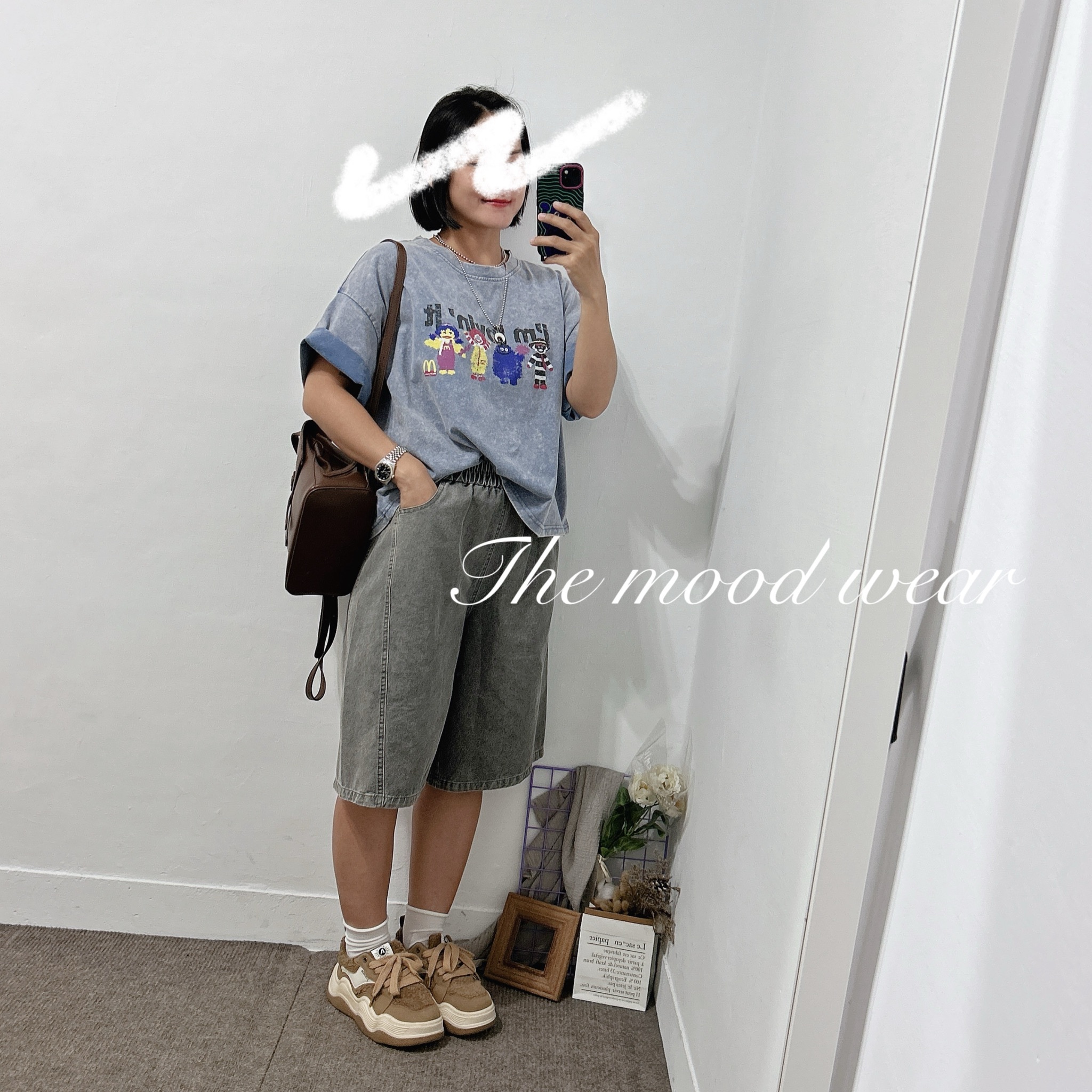 個性水洗美式短袖上衣(水洗藍/水洗黑 )